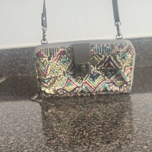 Sakroots Multicolor Patterned Wallet with gray strap